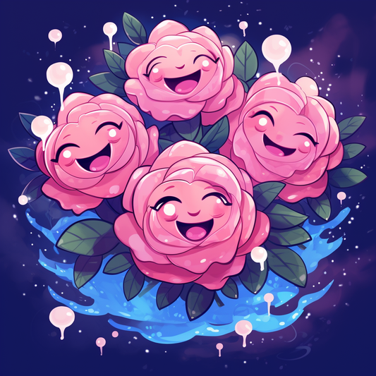 pika vibe kawaii illustration of happy pink roses